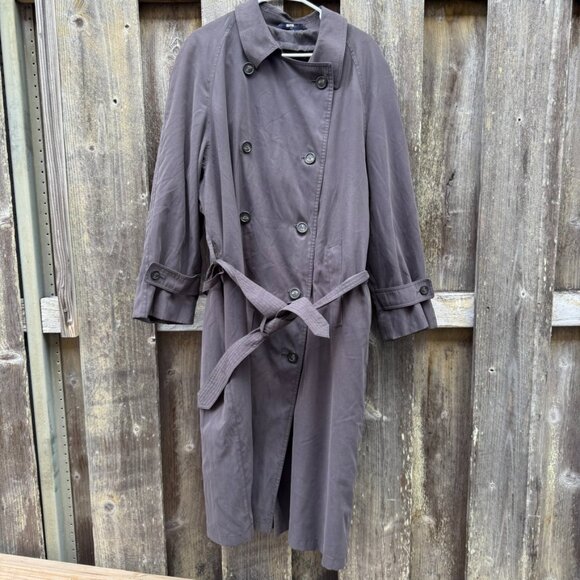 Vintage Chaps Ralph Lauren Trench Coat Mens 42 Short Taupe Wool Blend Lined - Picture 1 of 16